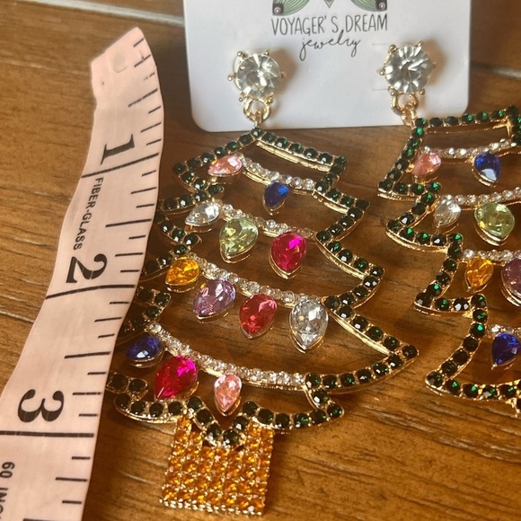 Christmas in July Tree‎ BLING Holiday Drop Earrings Lights Rhinestones Dangle - Picture 7 of 8